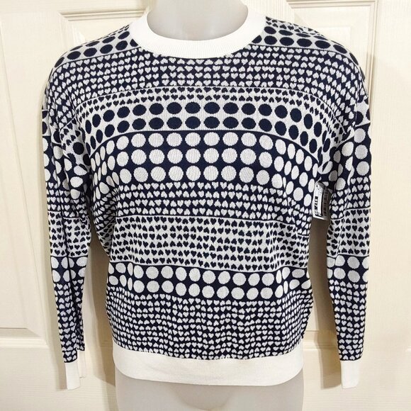 Loft Heart Dot Mixed Pattern Crewneck Sweater NWOT Sz M - Picture 2 of 4